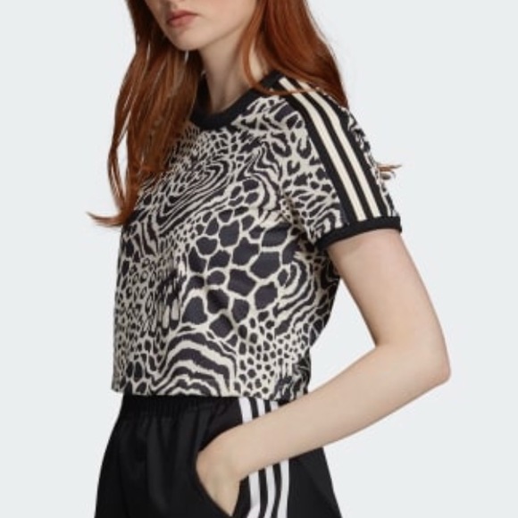 adidas Tops - Adidas Originals Leopard 3-Stripes Cropped T-Shirt